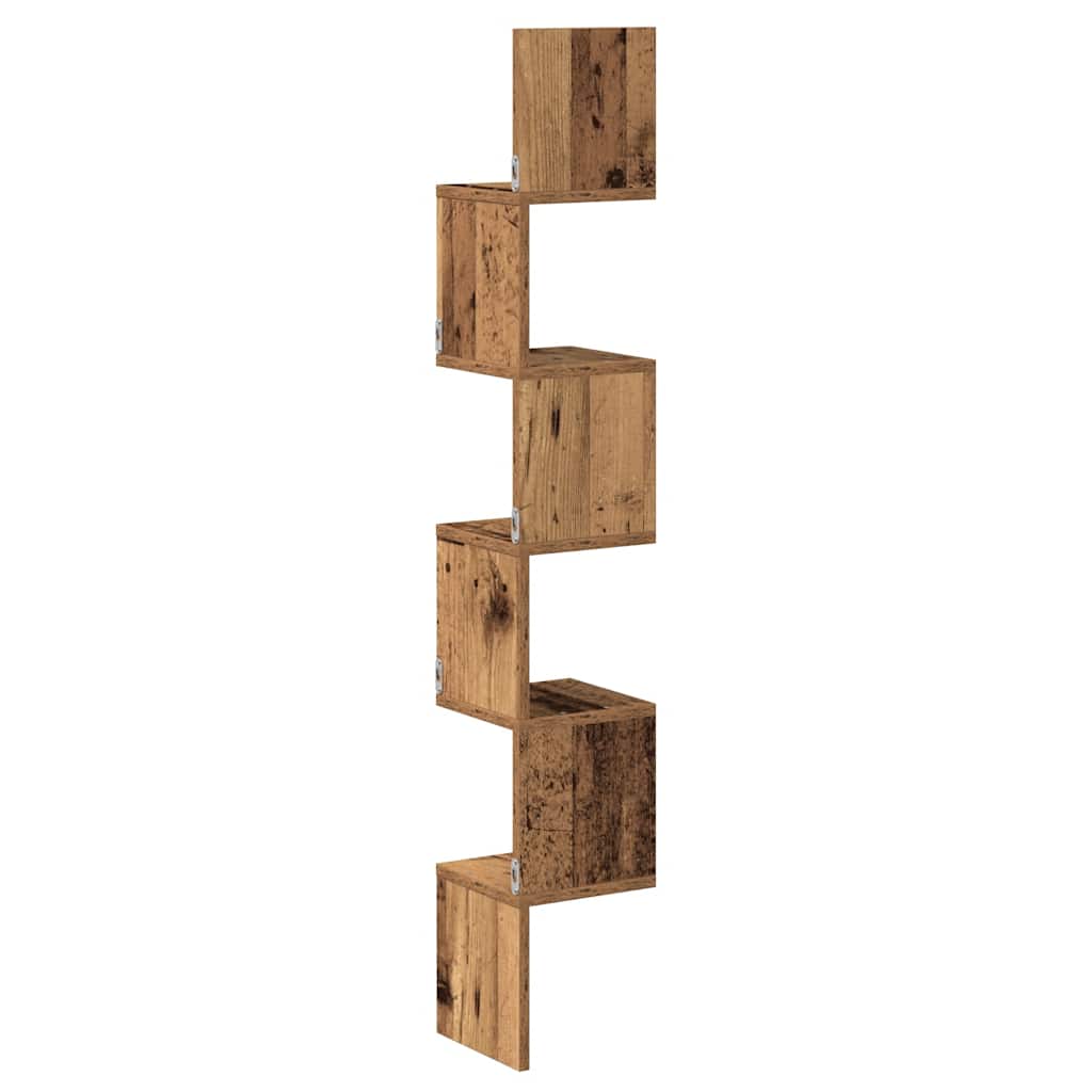Étagère d'angle murale vieux bois 20x20x127,5 cm - XIOS