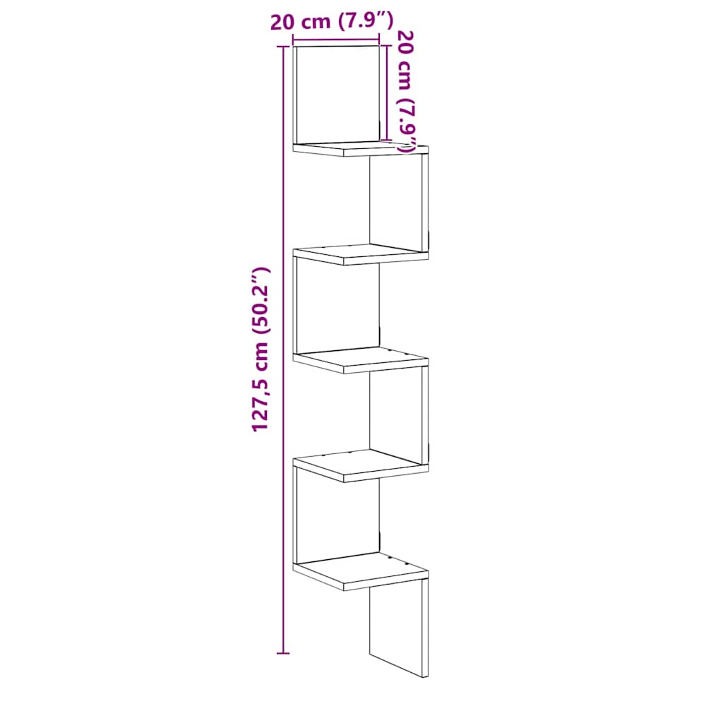 Étagère d'angle murale chêne artisanal 20x20x127,5 cm - XIOS