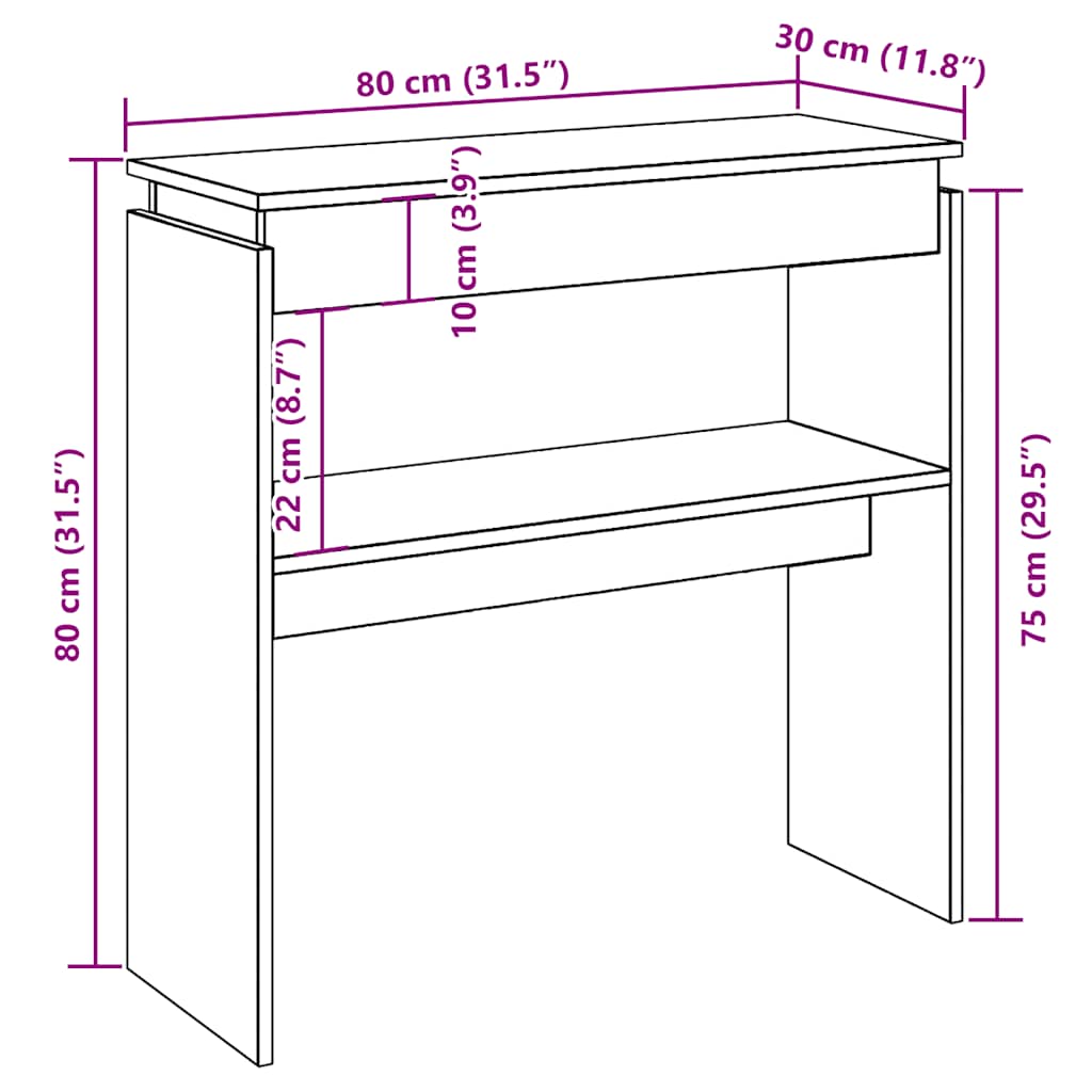 Table console chêne artisanal 80x30x80 cm bois d'ingénierie - XIOS