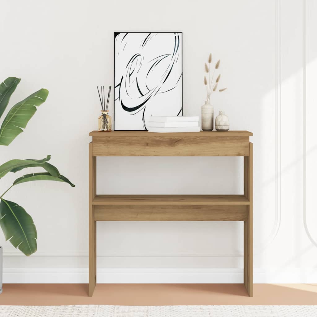 Table console chêne artisanal 80x30x80 cm bois d'ingénierie - XIOS