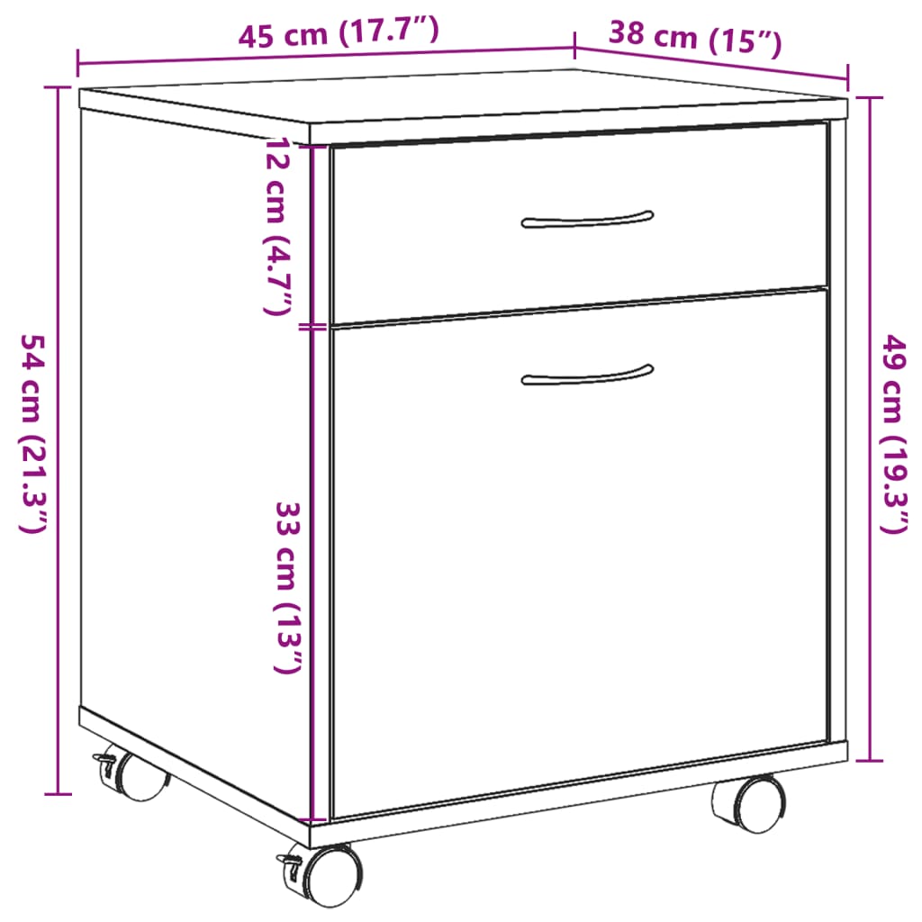Armoire à roulettes vieux bois 45x38x54 cm bois d'ingénierie