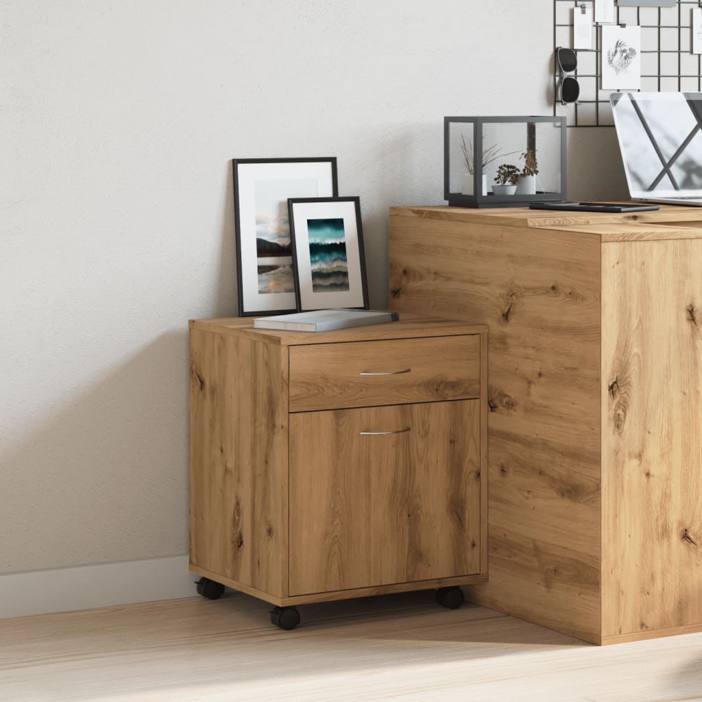 Armoire roulante chêne artisanal 45x38x54 cm bois d'ingénierie