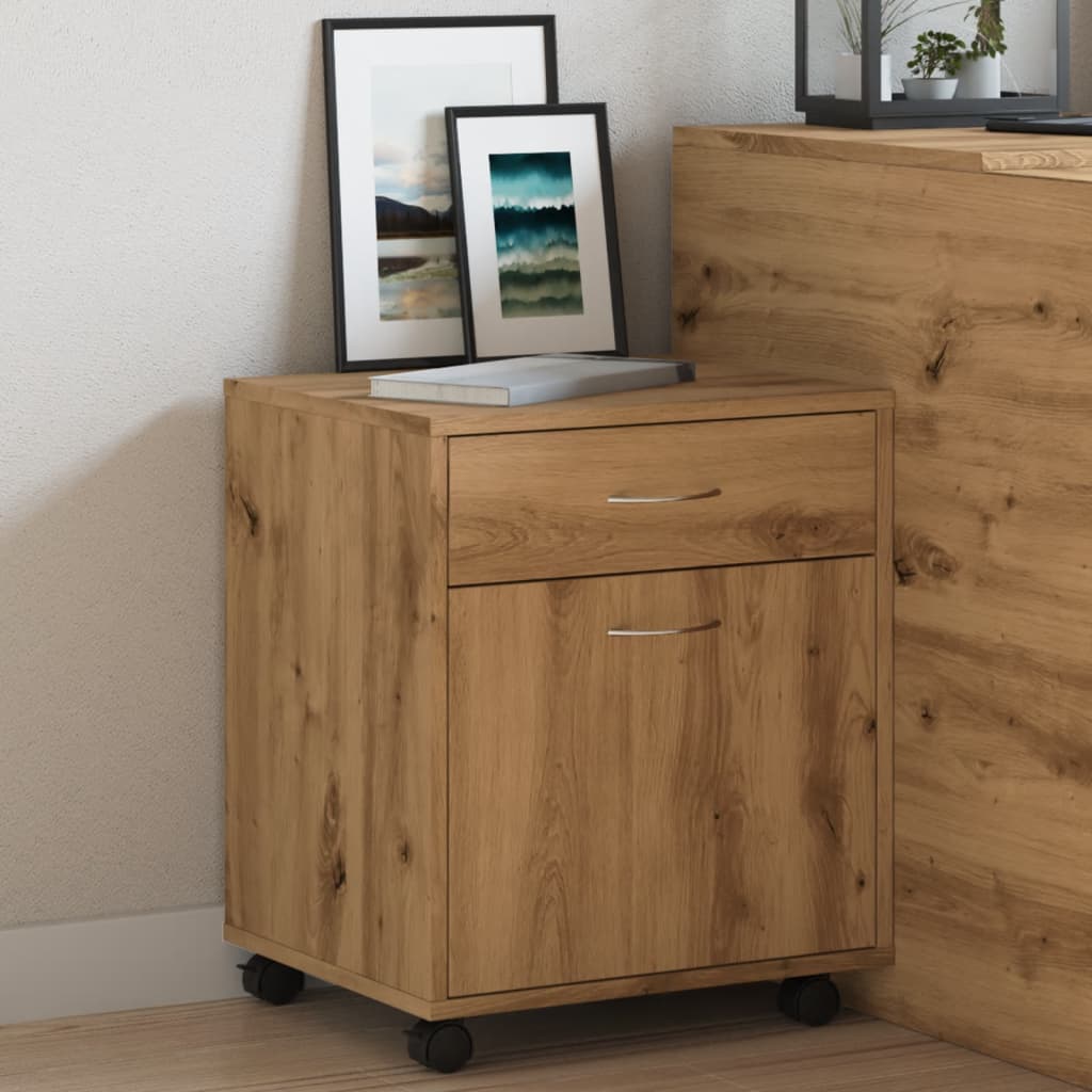 Armoire roulante chêne artisanal 45x38x54 cm bois d'ingénierie