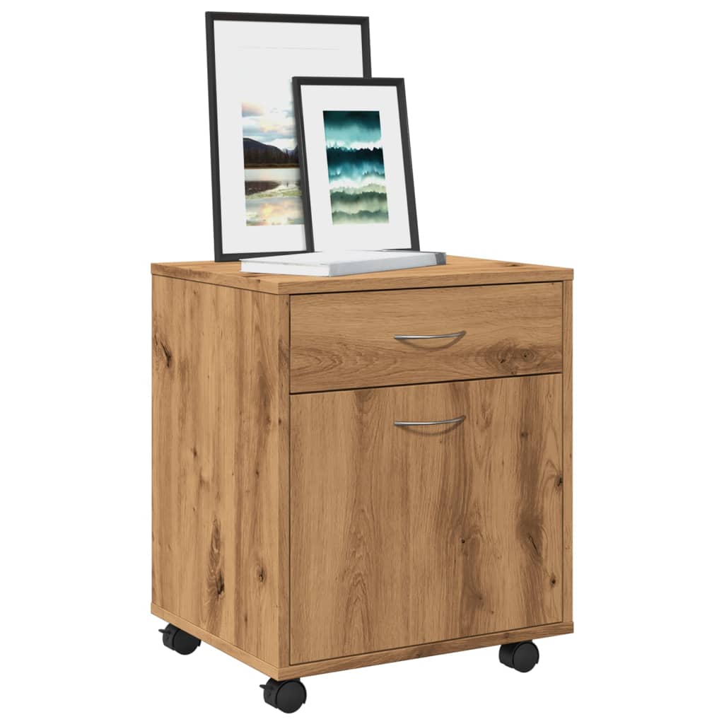 Armoire roulante chêne artisanal 45x38x54 cm bois d'ingénierie