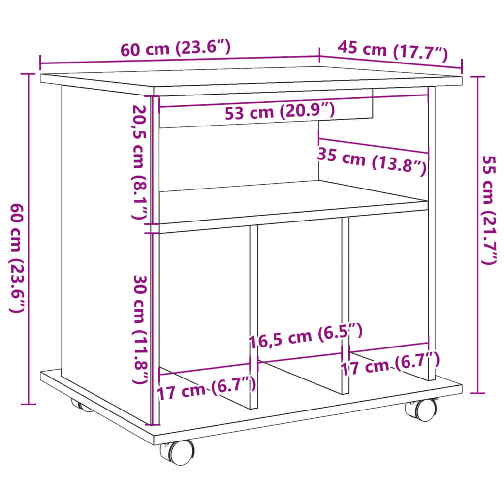 Armoire à roulettes vieux bois 60x45x60 cm bois d'ingénierie