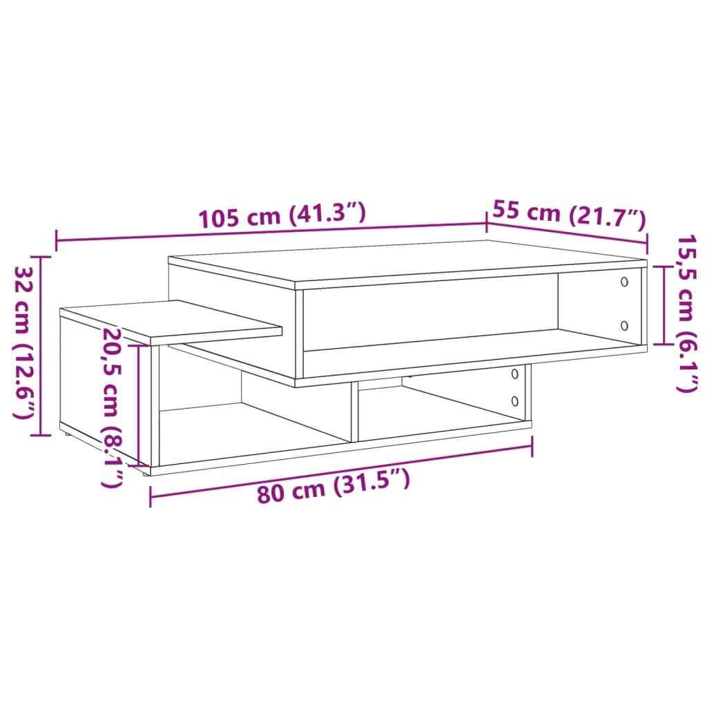 Table basse vieux bois 105x55x32 cm bois d'ingénierie - XIOS