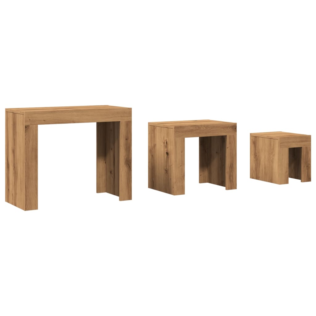Tables basses gigognes 3 pcs chêne artisanal bois d'ingénierie XIOS