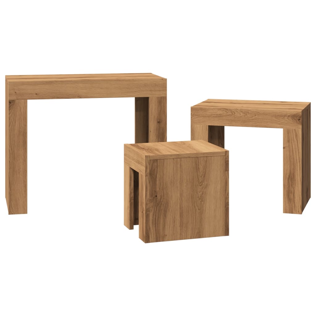 Tables basses gigognes 3 pcs chêne artisanal bois d'ingénierie XIOS