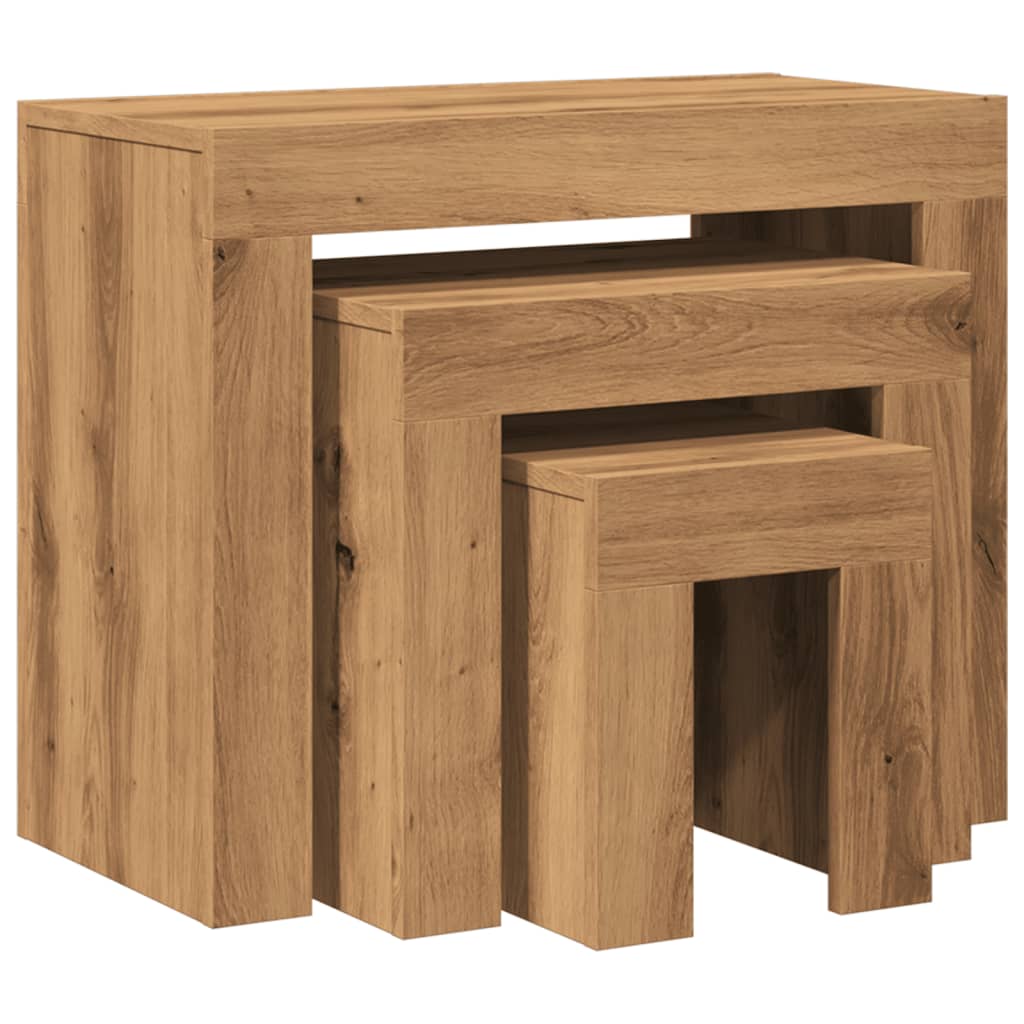 Tables basses gigognes 3 pcs chêne artisanal bois d'ingénierie XIOS