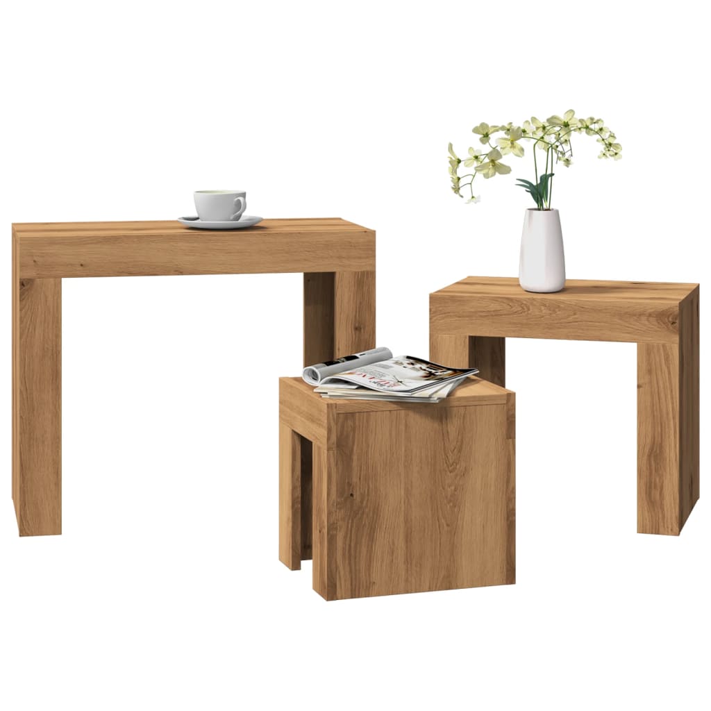 Tables basses gigognes 3 pcs chêne artisanal bois d'ingénierie XIOS