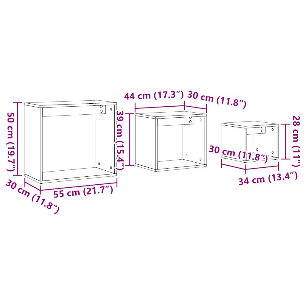 Tables gigognes 3 pcs vieux bois bois d'ingénierie - XIOS