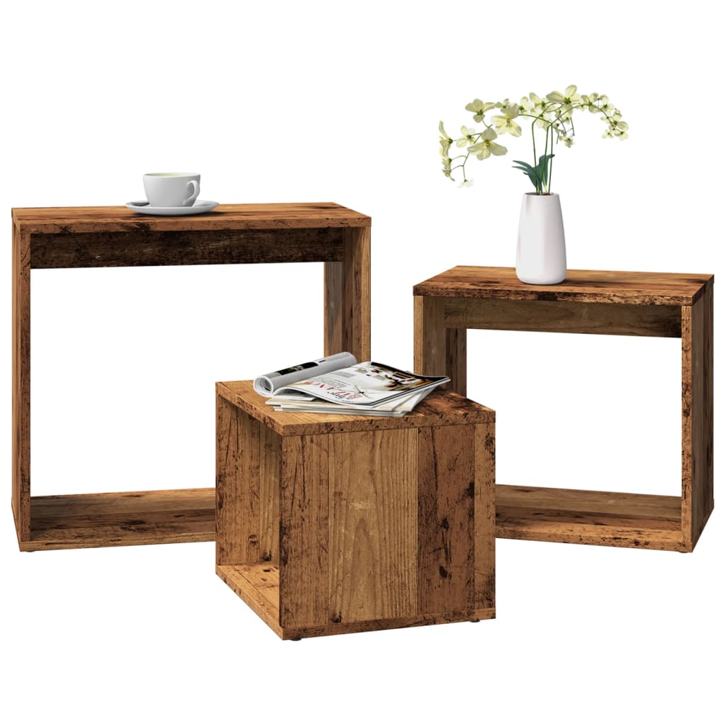 Tables gigognes 3 pcs vieux bois bois d'ingénierie - XIOS