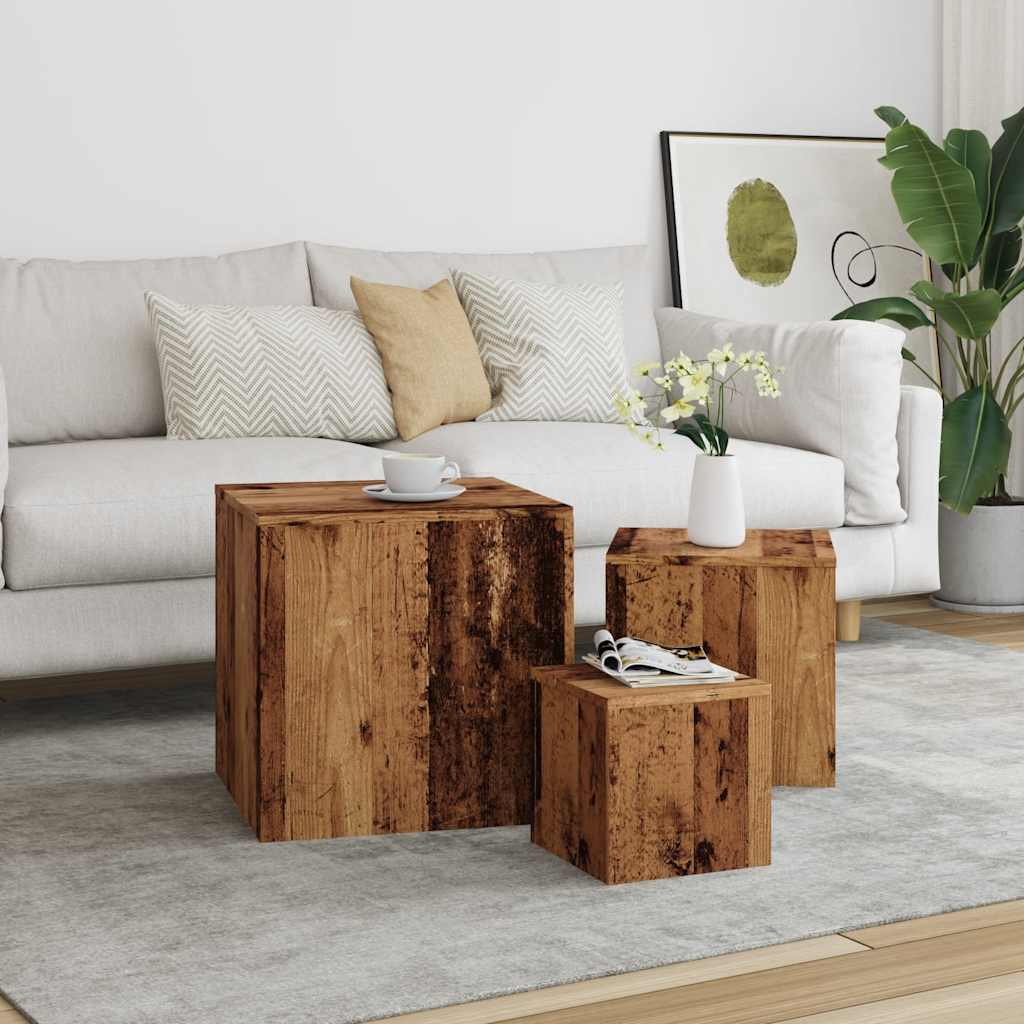 Tables d'appoint 3 pcs vieux bois bois d'ingénierie - XIOS