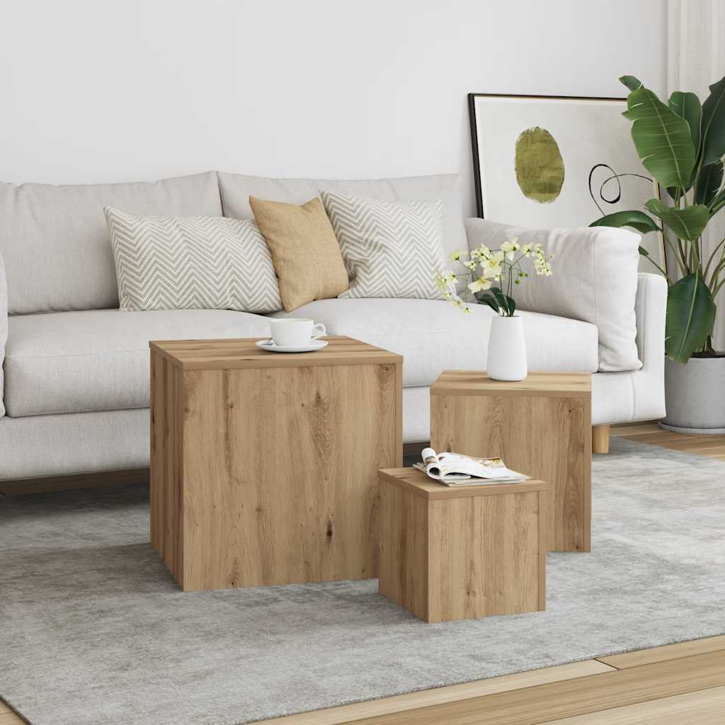 Tables d'appoint 3 pcs vieux bois bois d'ingénierie - XIOS