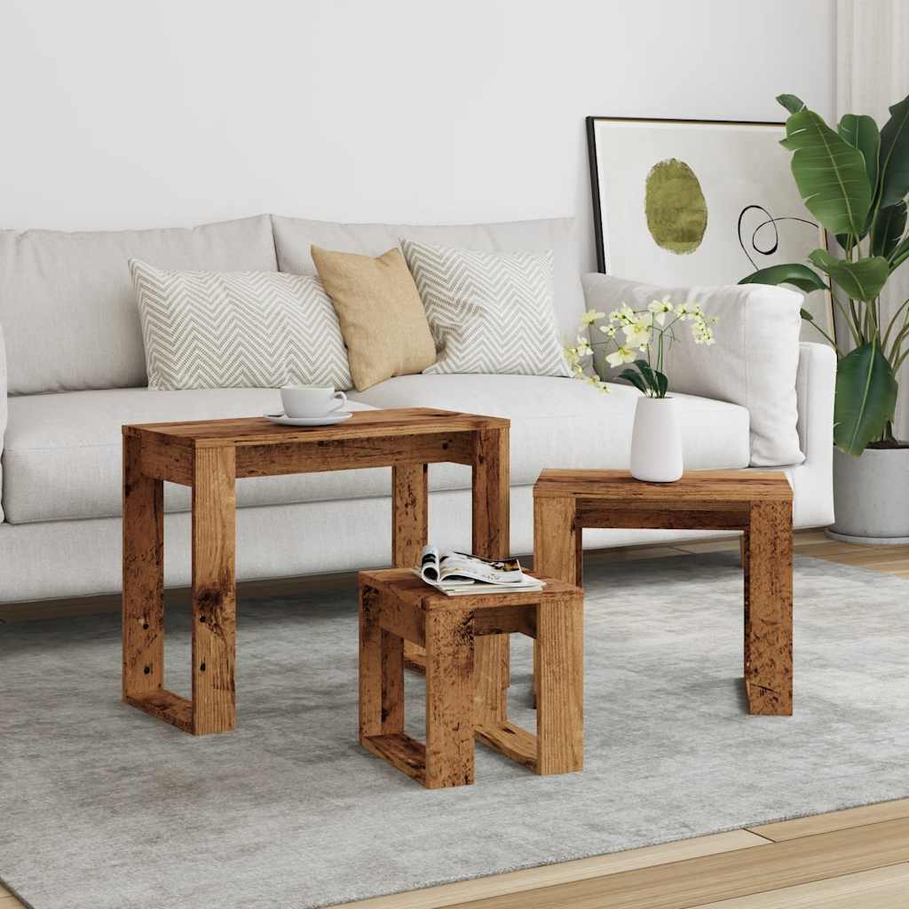 Tables gigognes 3 pcs vieux bois bois d'ingénierie - XIOS