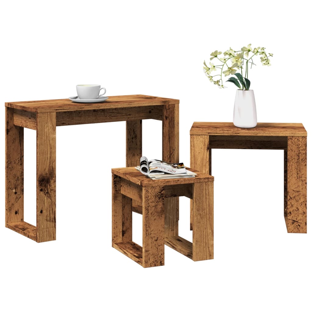 Tables gigognes 3 pcs vieux bois bois d'ingénierie - XIOS