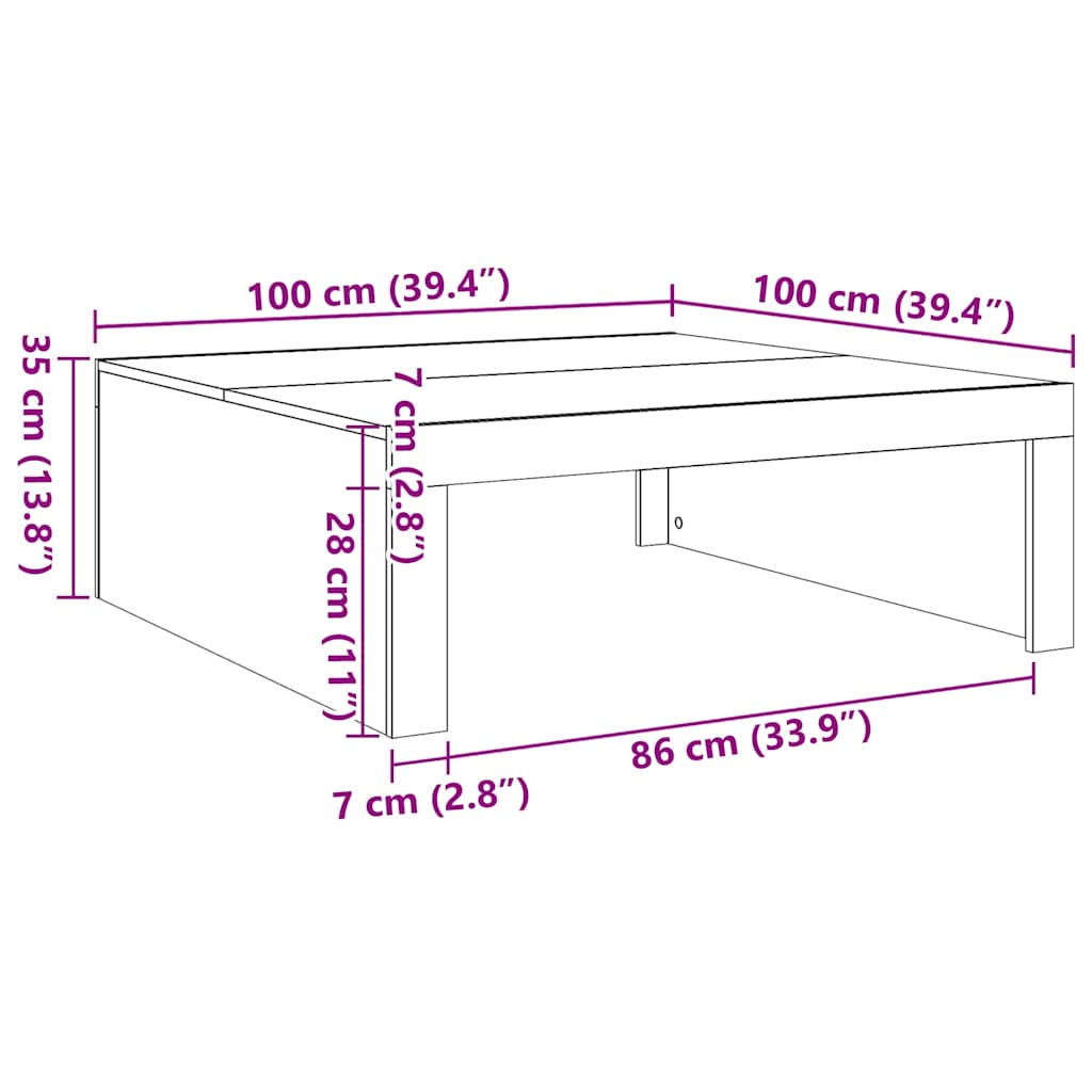 Table basse vieux bois 100x100x35 cm bois d'ingénierie - XIOS