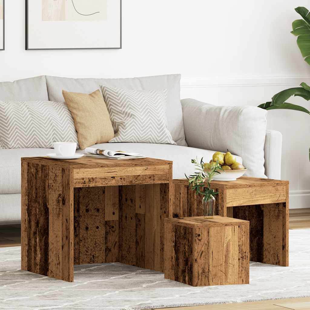 Tables gigognes 3 pcs vieux bois bois d'ingénierie - XIOS