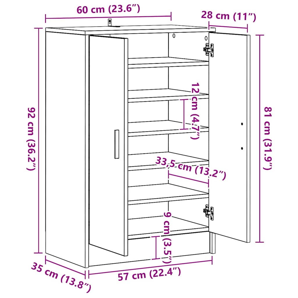 Armoire à chaussures vieux bois 60x35x92 cm bois d'ingénierie - XIOS