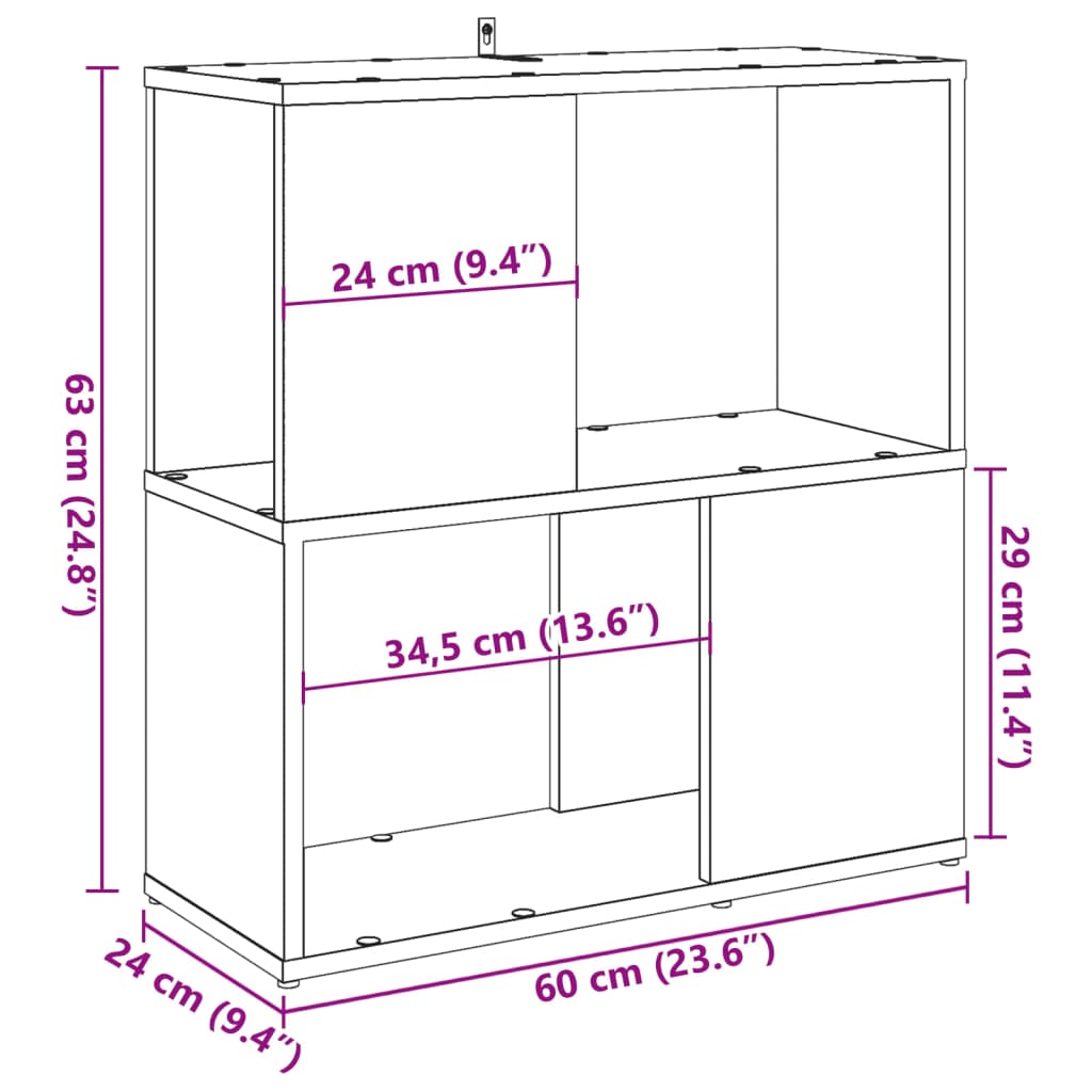 Bibliothèque vieux bois 60x24x63 cm bois d'ingénierie - XIOS