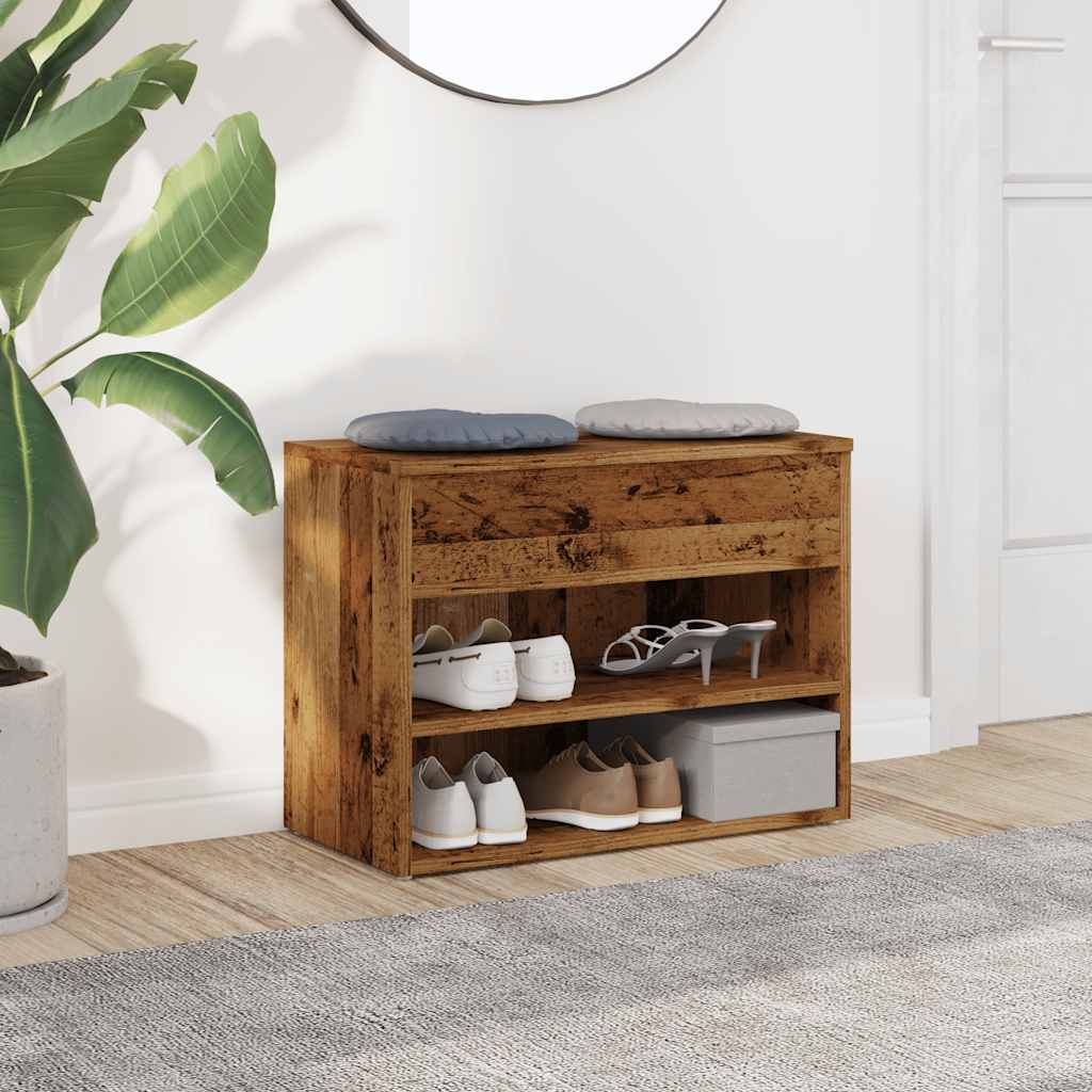 Banc à chaussures vieux bois 60x30x45 cm bois d'ingénierie - XIOS