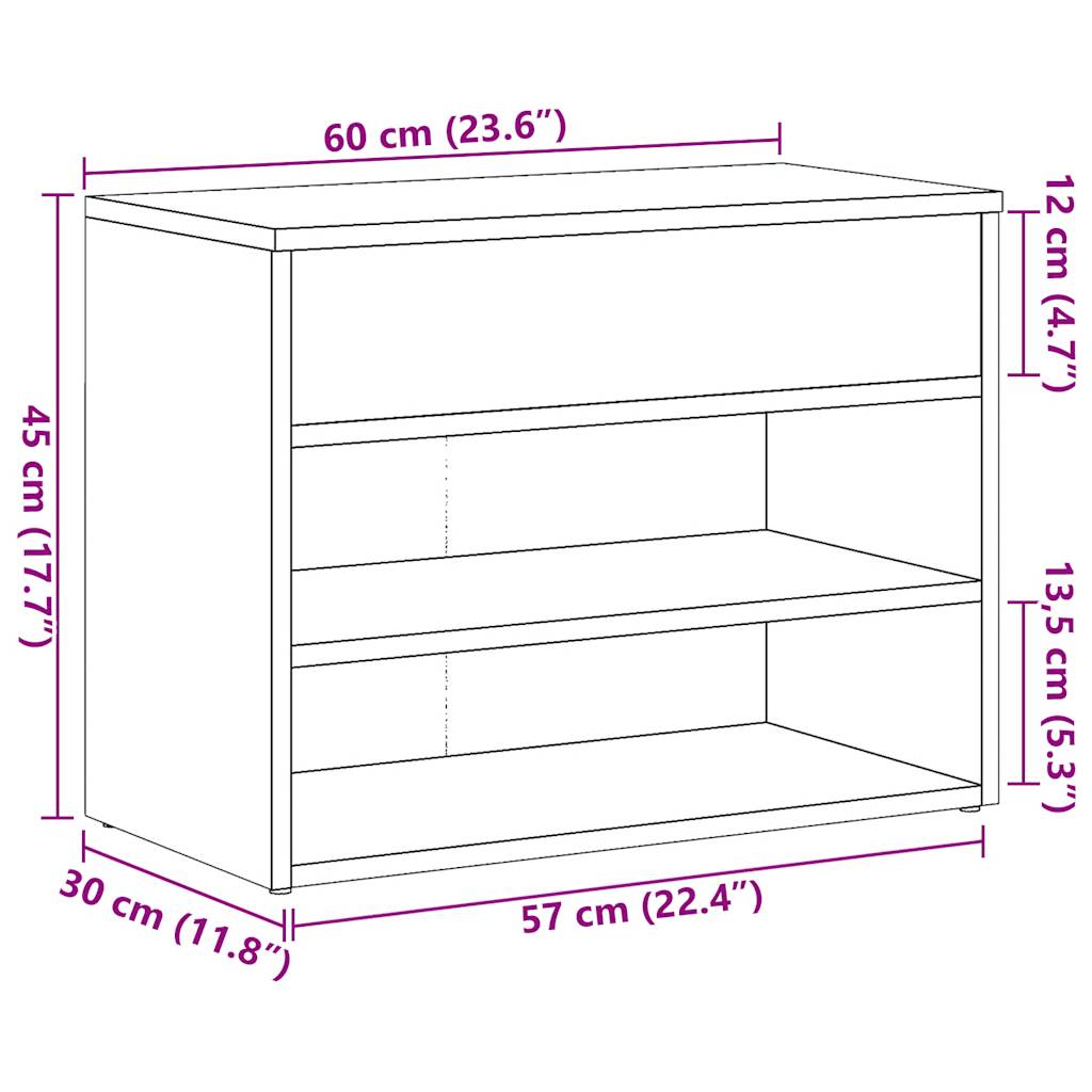 Banc à chaussures vieux bois 60x30x45 cm bois d'ingénierie - XIOS