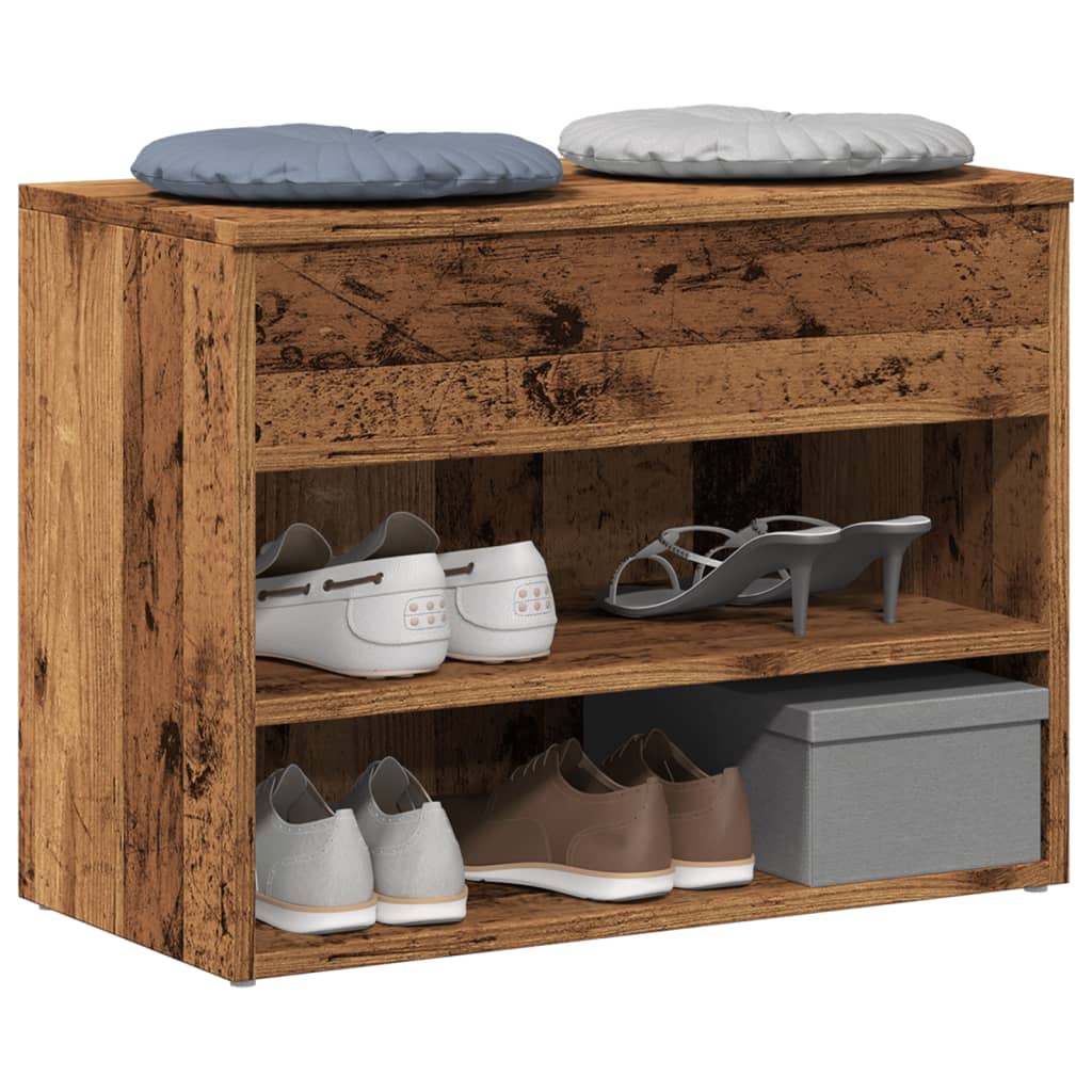 Banc à chaussures vieux bois 60x30x45 cm bois d'ingénierie - XIOS