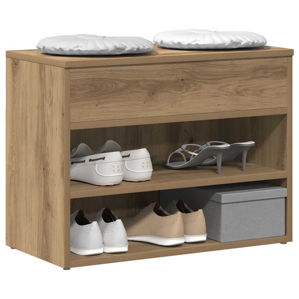 Banc à chaussures chêne artisanal 60x30x45 cm bois d'ingénierie - XIOS