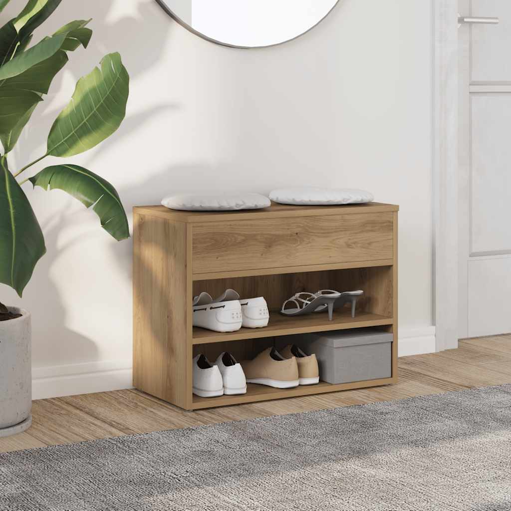 Banc à chaussures chêne artisanal 60x30x45 cm bois d'ingénierie - XIOS