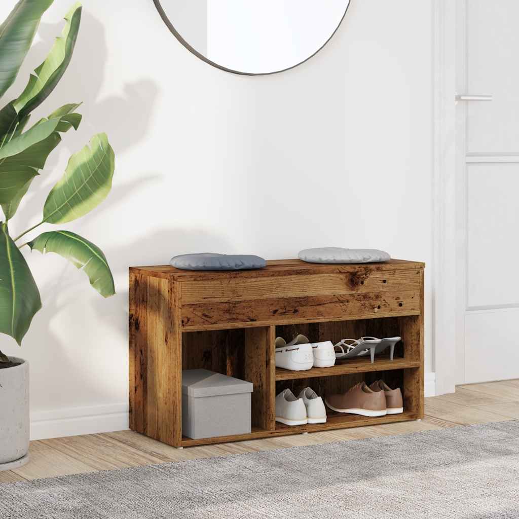 Banc à chaussures vieux bois 80x30x45 cm bois d'ingénierie - XIOS