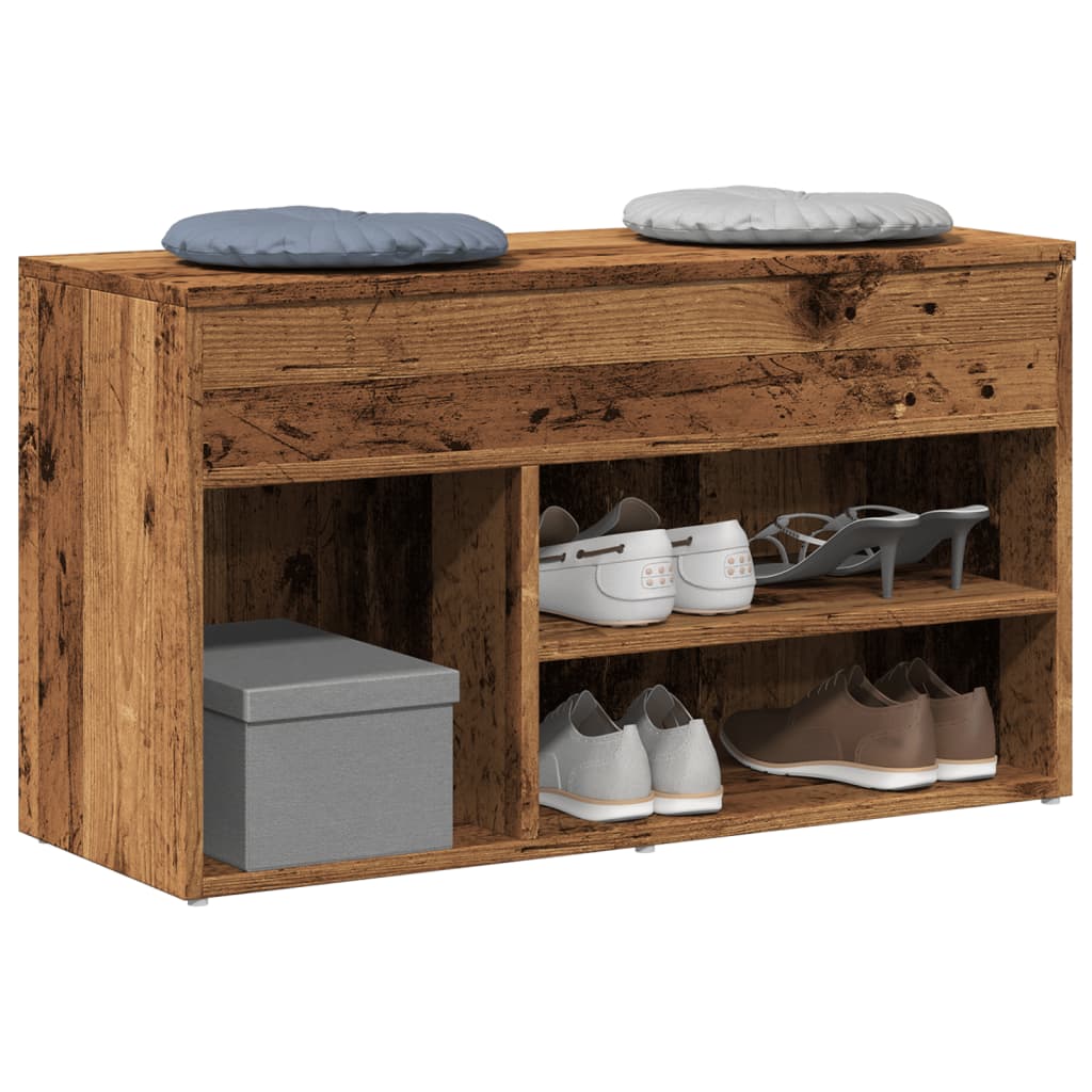 Banc à chaussures vieux bois 80x30x45 cm bois d'ingénierie - XIOS
