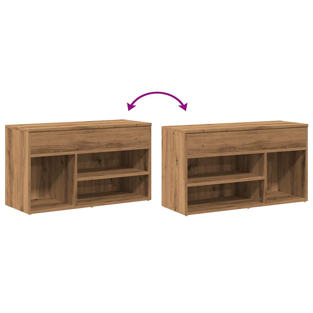 Banc à chaussures chêne artisanal 80x30x45 cm bois d'ingénierie - XIOS