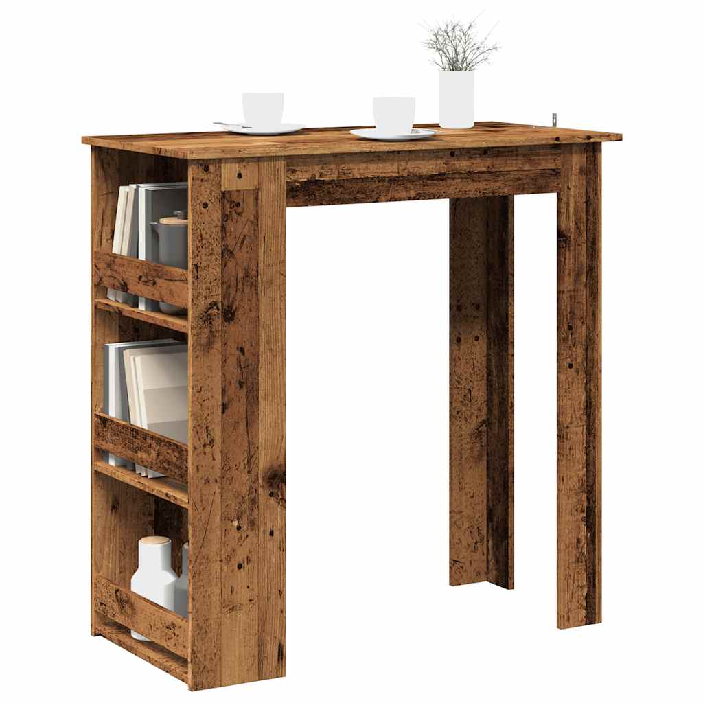 Table de bar et étagère de rangement vieux bois 102x50x103,5 cm - XIOS