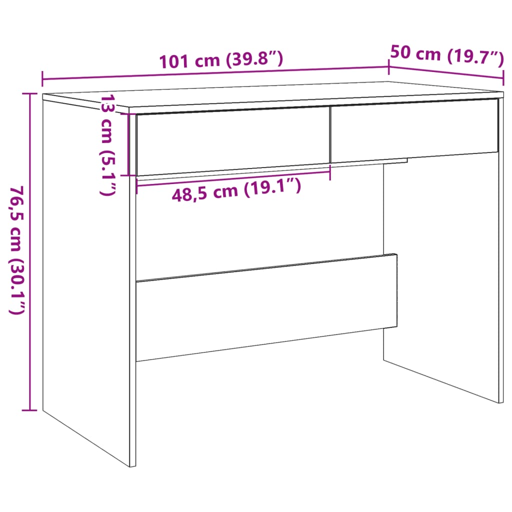 Bureau chêne artisanal 101x50x76,5 cm bois d'ingénierie Bureaux vidaXL