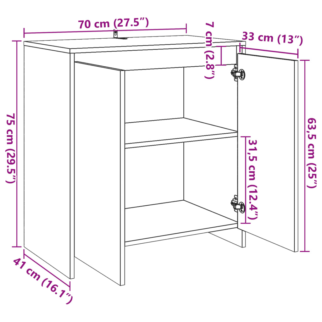 Buffet vieux bois 70x41x75 cm bois d'ingénierie - XIOS