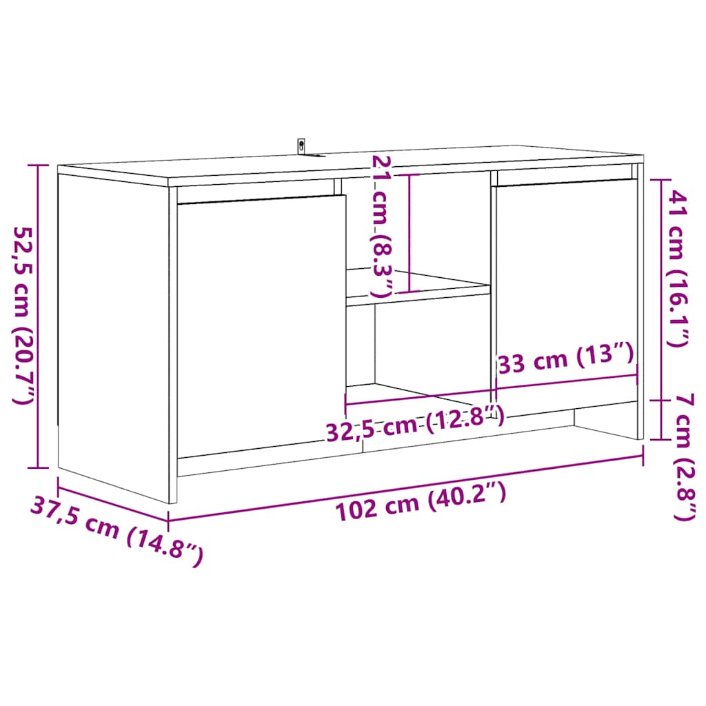 Meuble TV chêne artisanal 102x37,5x52,5 cm bois d'ingénierie - XIOS