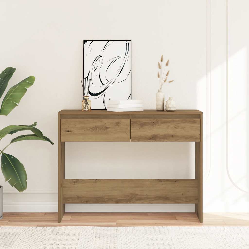 Table console chêne artisanal 100x35x76,5 cm bois d'ingénierie - XIOS