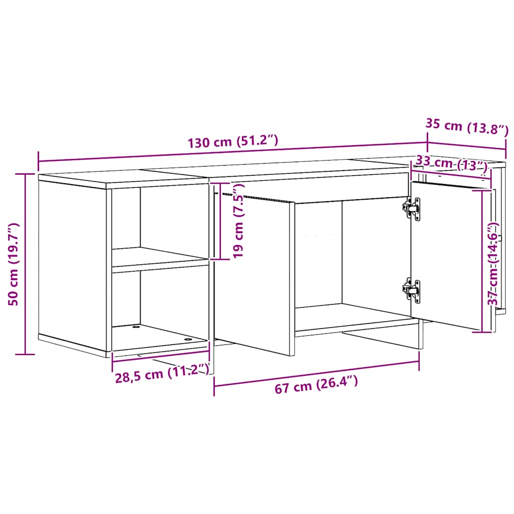 Meuble TV chêne artisanal 130x35x50 cm bois d'ingénierie - XIOS
