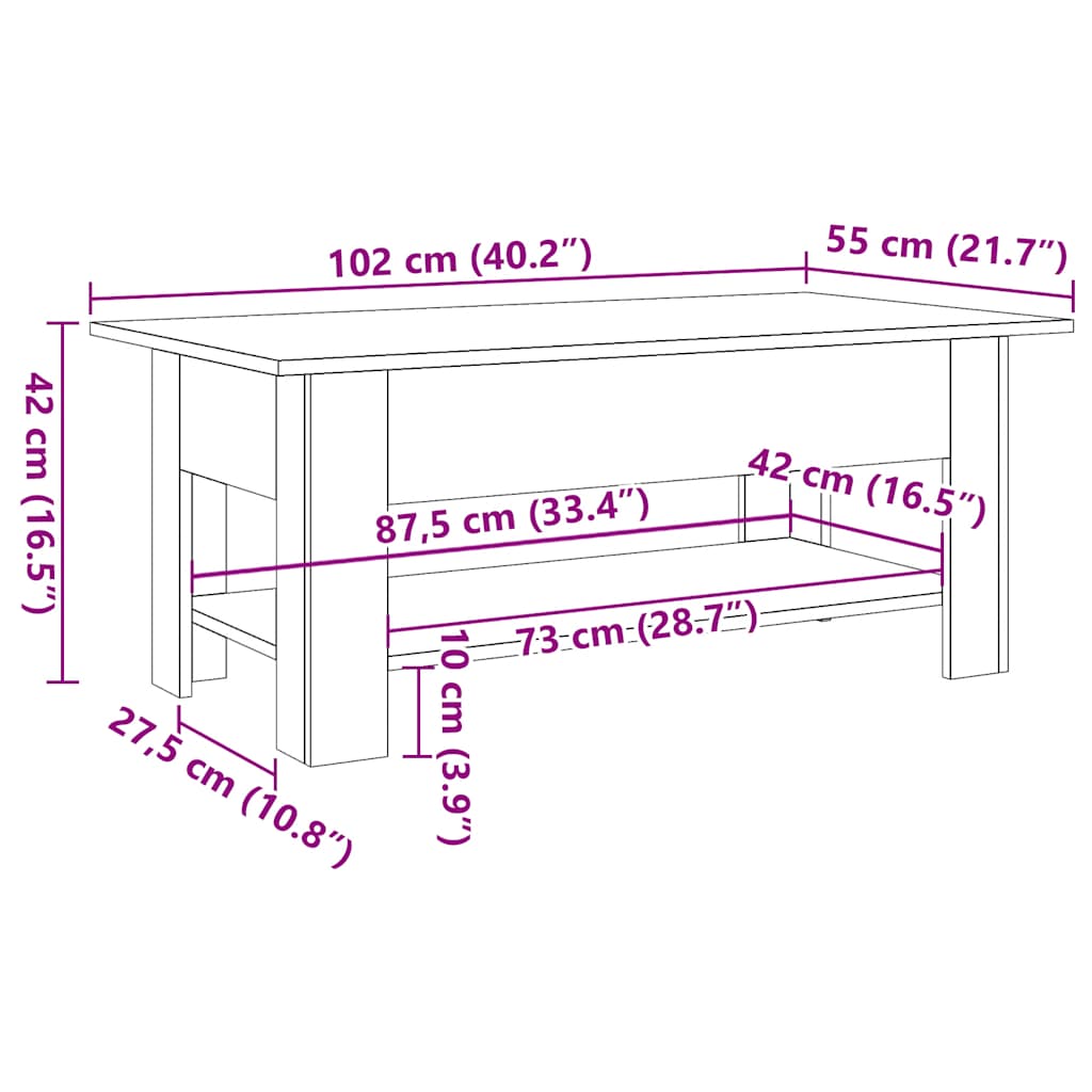 Table basse chêne artisanal 102x55x42 cm bois d'ingénierie XIOS