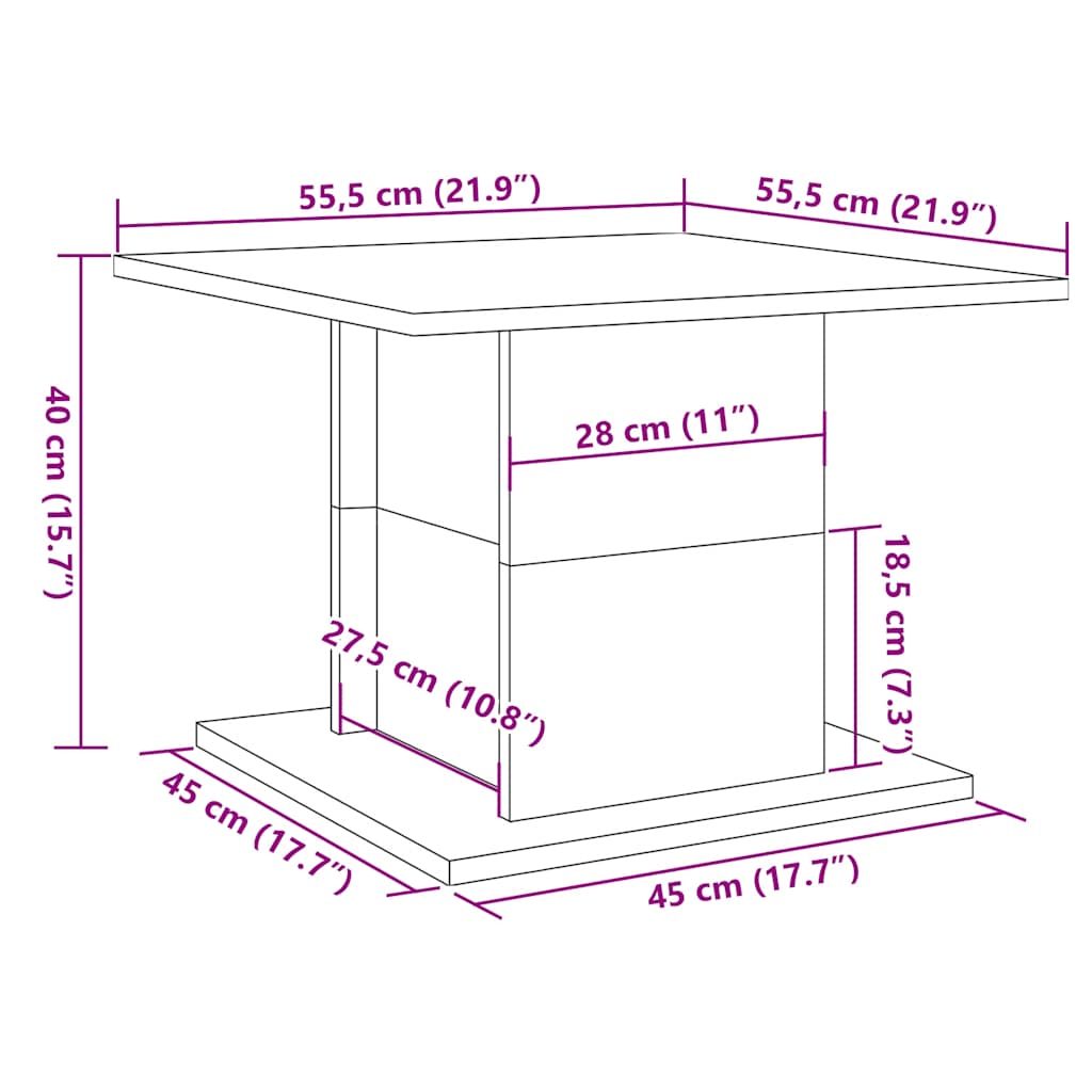 Table basse vieux bois 55,5x55,5x40 cm bois d'ingénierie - XIOS