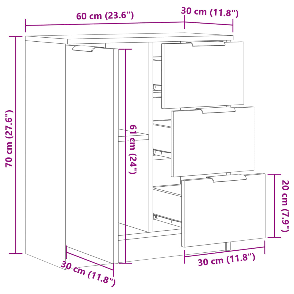 Buffet vieux bois 60x30x70 cm bois d'ingénierie - XIOS