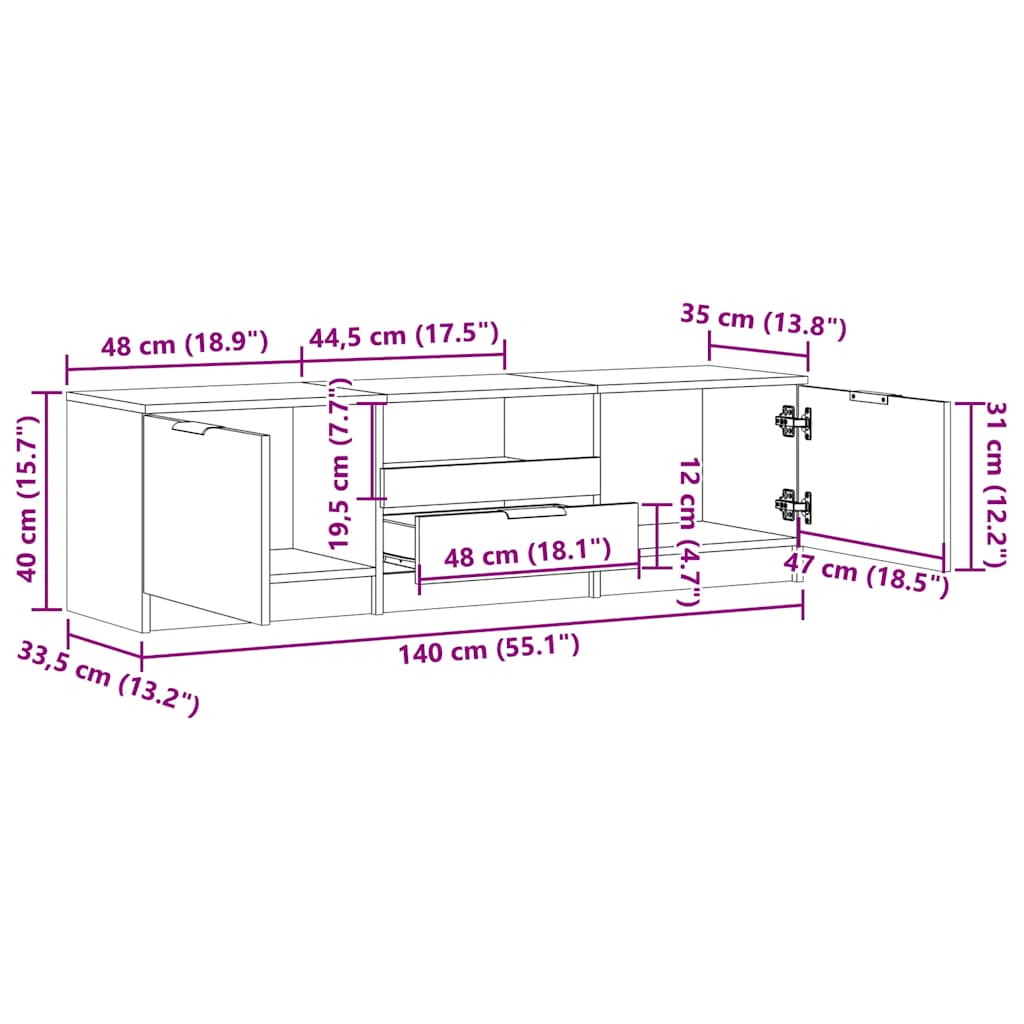 Meuble TV vieux bois 140x35x40 cm bois d'ingénierie - XIOS
