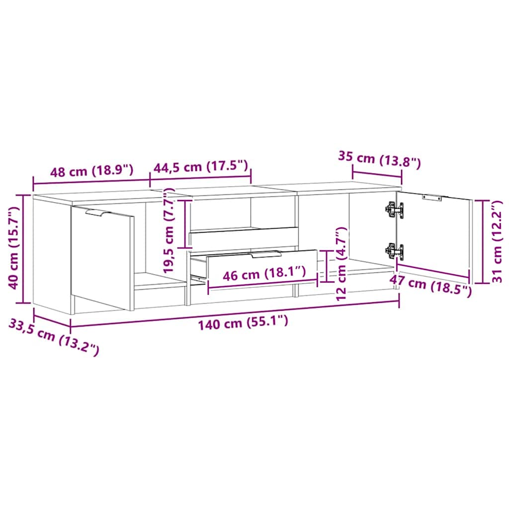 Meuble TV Chêne Artisan 140x35x40 cm Bois d'ingénierie - XIOS