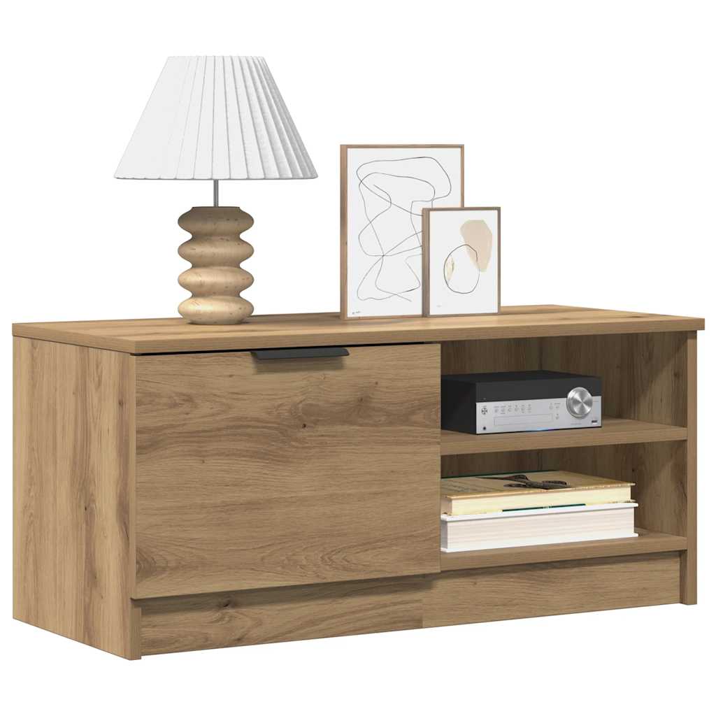 Meuble TV chêne artisanal 80x35x36,5 cm bois d'ingénierie - XIOS