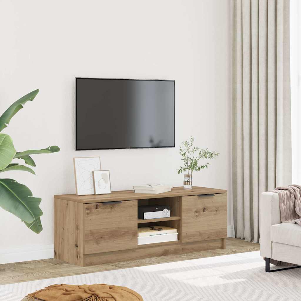 Meuble TV chêne artisanal 102x35x36,5 cm bois d'ingénierie - XIOS