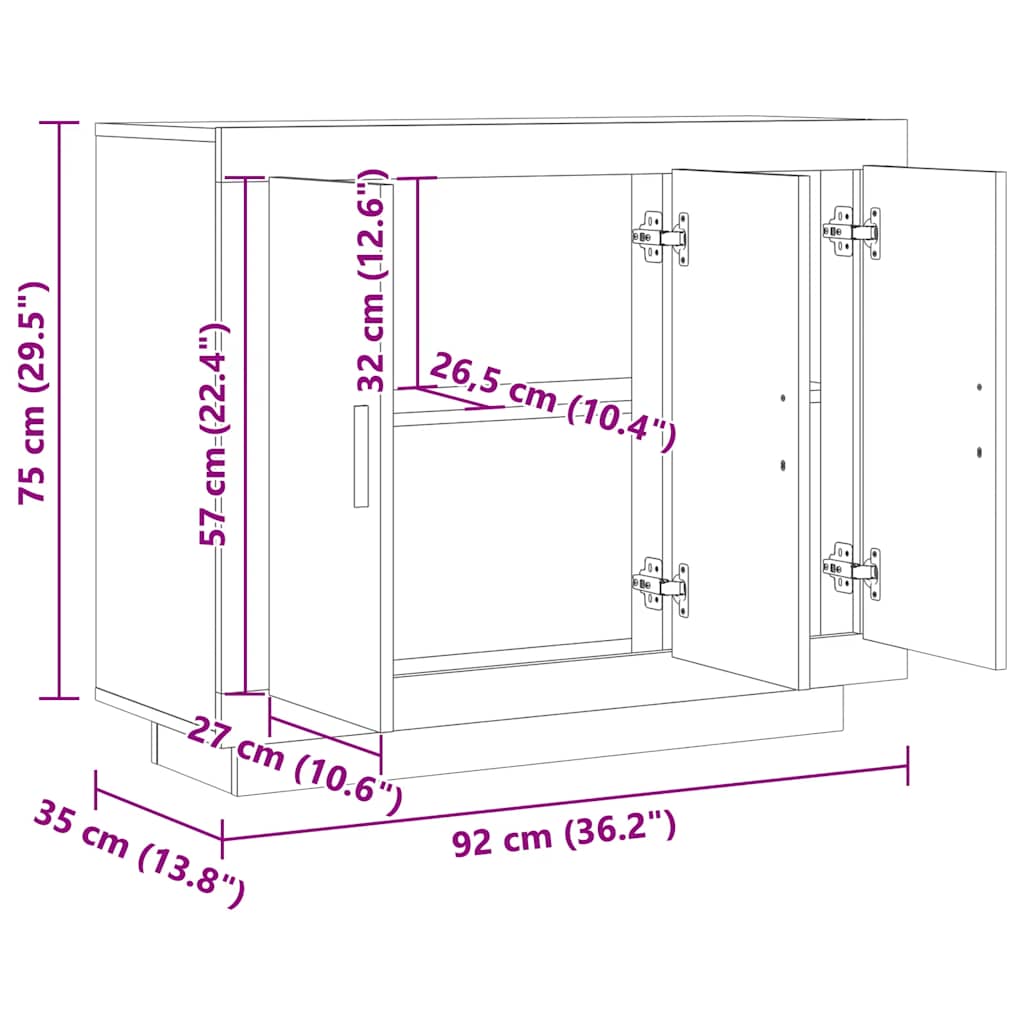 Buffet vieux bois 92x35x75 cm bois d'ingénierie - XIOS