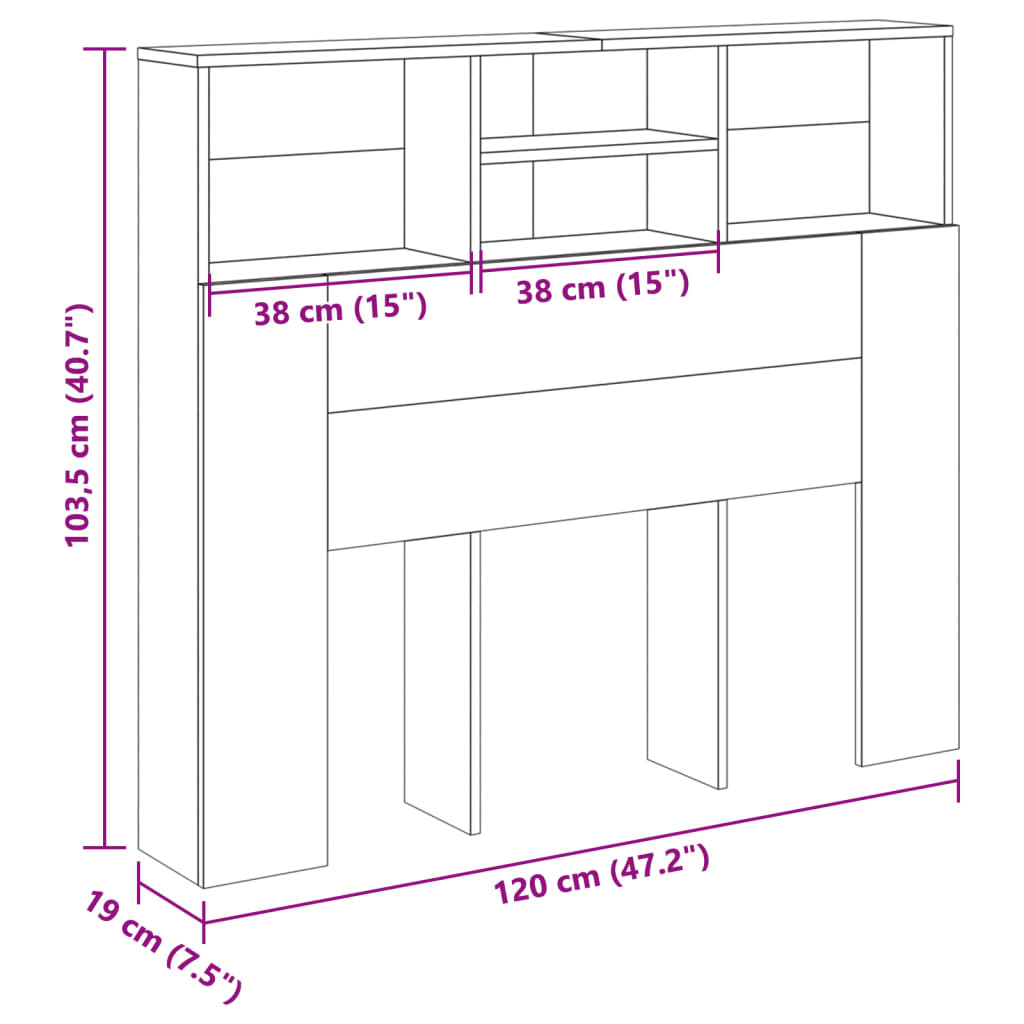 Armoire de tête de lit vieux bois 120x19x103,5 cm - XIOS