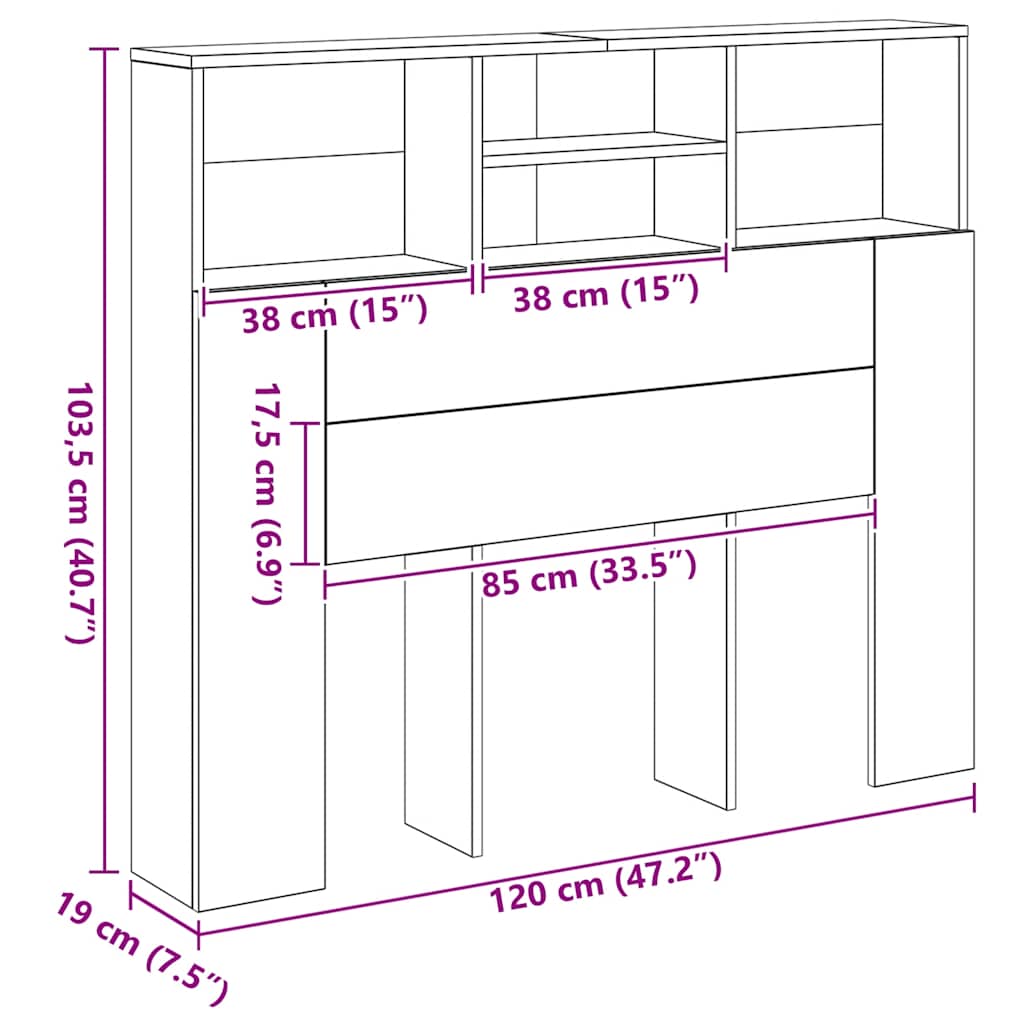 Armoire de tête de lit chêne artisanal 120x19x103,5 cm - XIOS