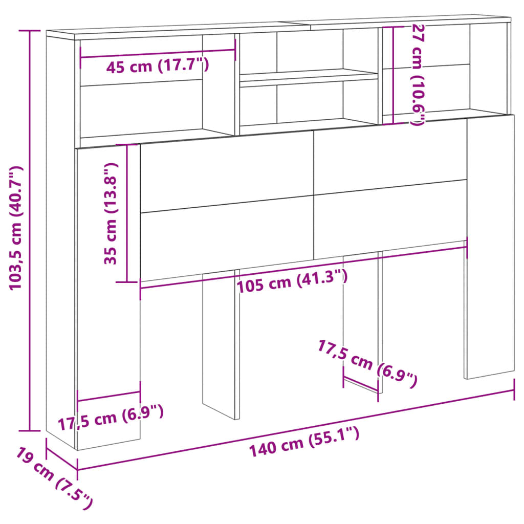 Armoire de tête de lit vieux bois 140x19x103,5 cm - XIOS