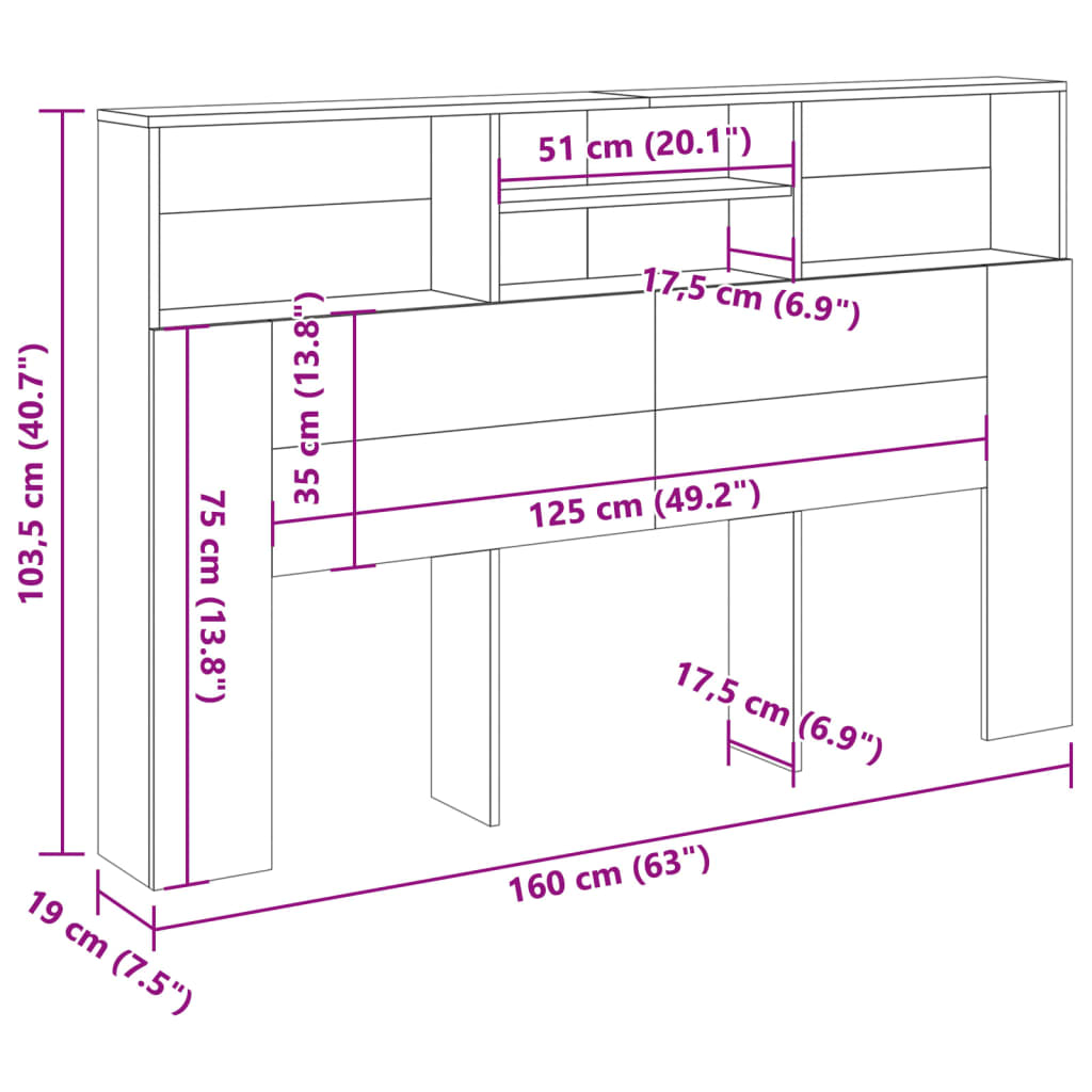 Armoire de tête de lit vieux bois 160x19x103,5 cm - XIOS
